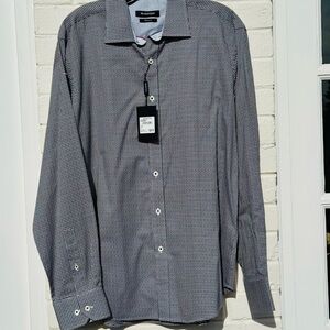 Bugatchi Black and White Dress Shirt with Pointed Collar size L